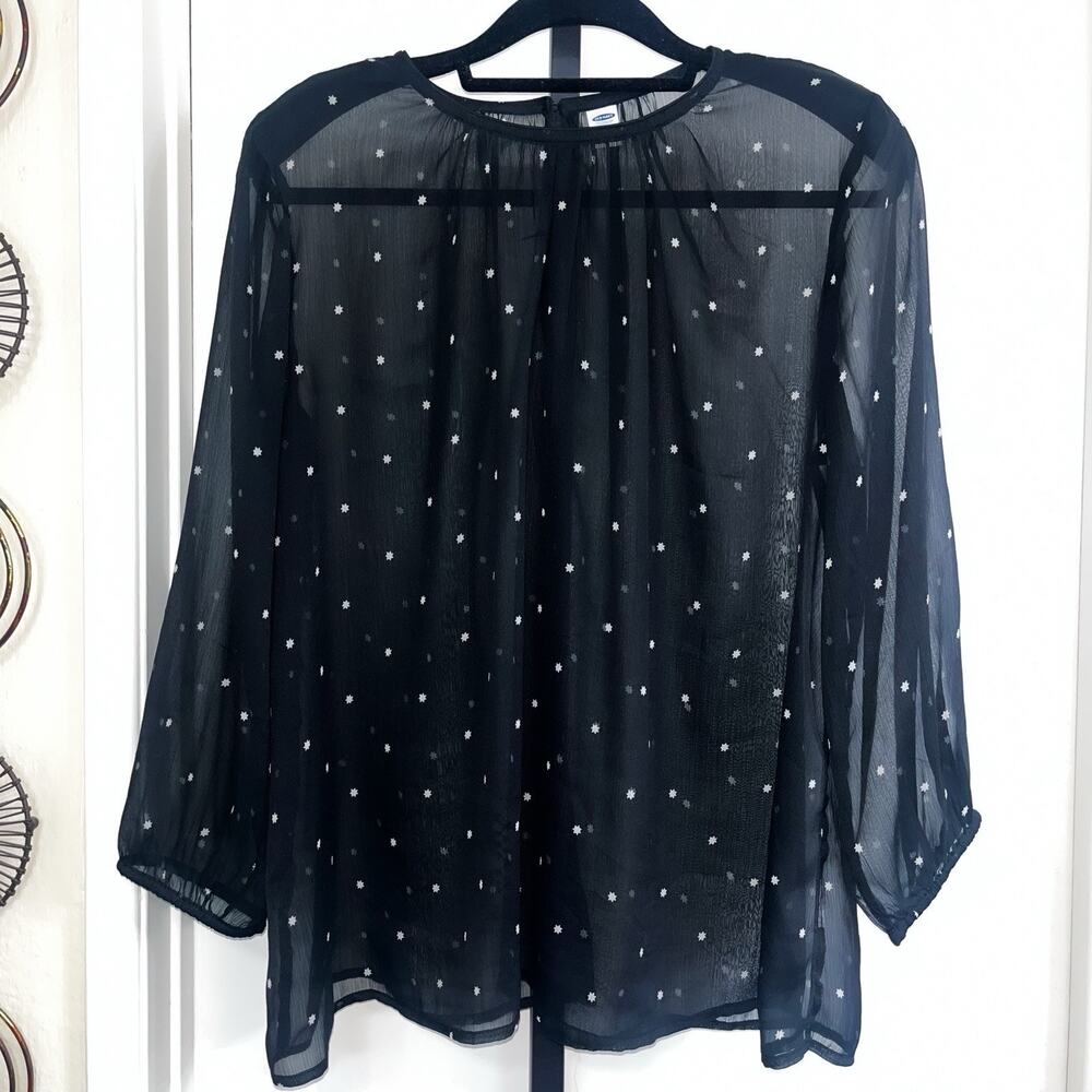 Old Navy Sheer Whimsygoth Dark Fairy Witchy Y2K Top - Black White Stars, Size XL